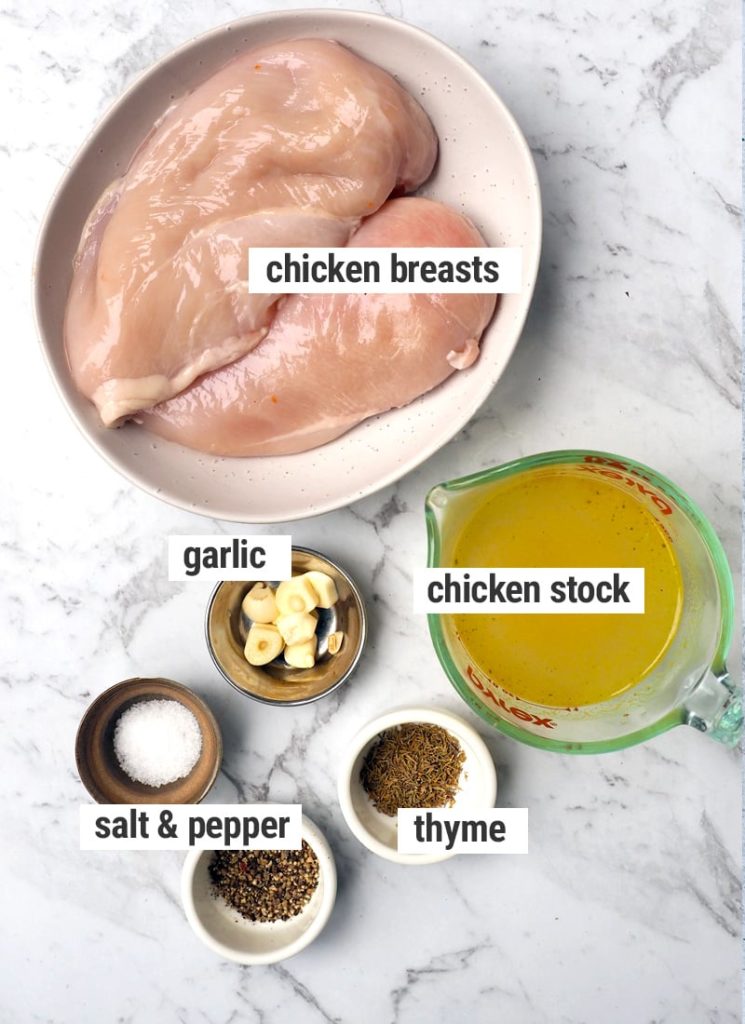 Chicken salad ingredients - meat and cooking broth