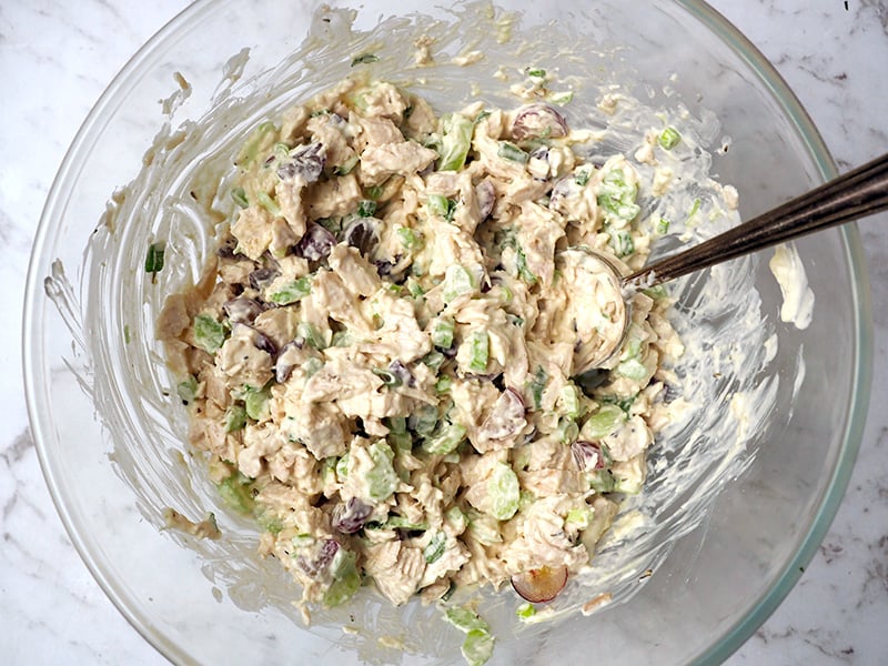 Classic creamy chicken salad in a bowl