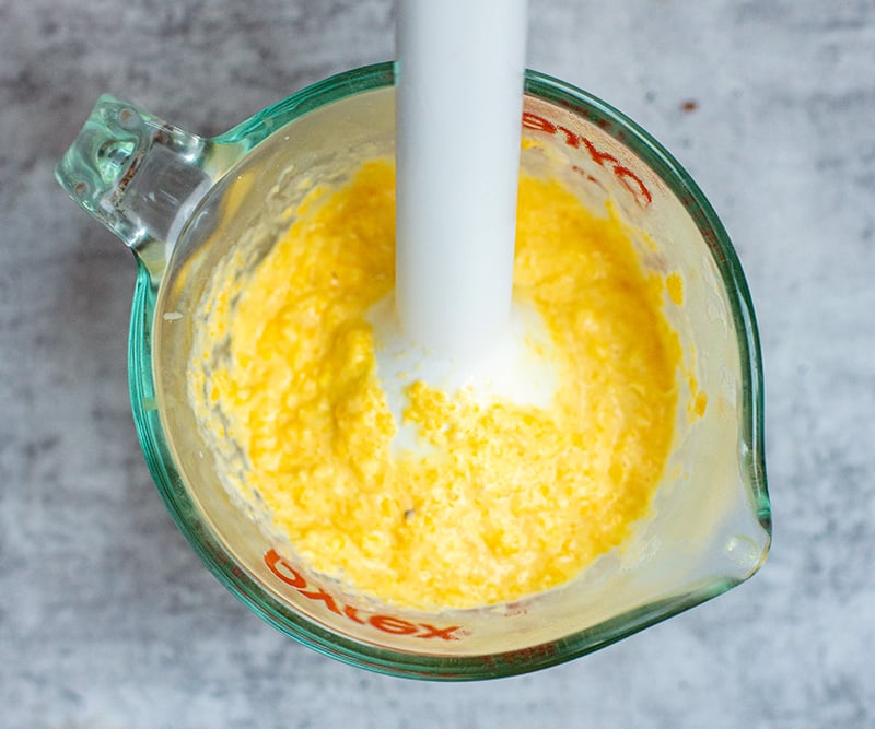 Puree the corn with an emersion stick or a blender
