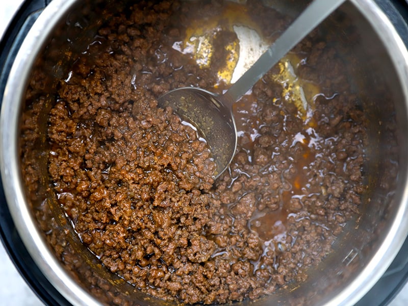 Ground Korean beef after reducing the sauce