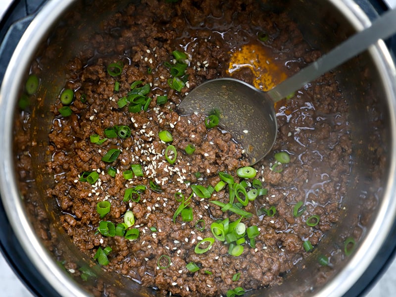 Korean ground beef with green onions and sesame seeds