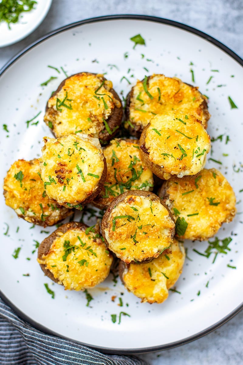 Instant Pot Air Fryer Mushrooms Stuffed With Cream Cheese & Breadcrumbs