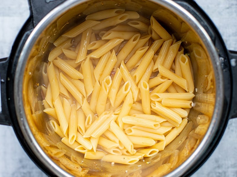 Cooked pasta in the pot