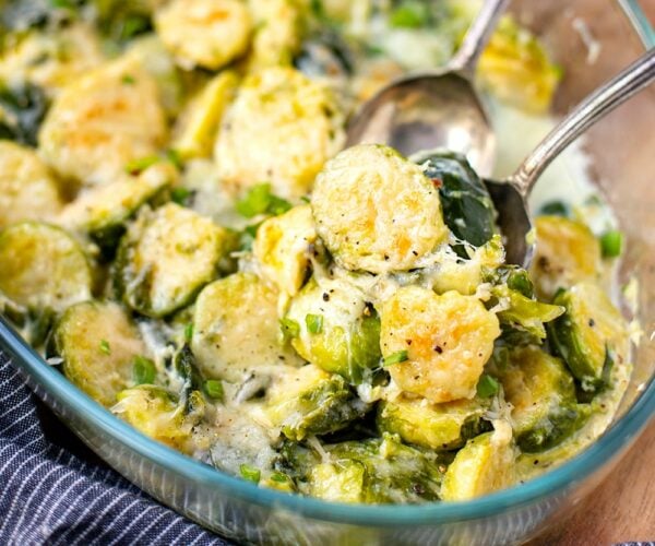 Cheesy Brussels Sprouts Instant Pot + Oven