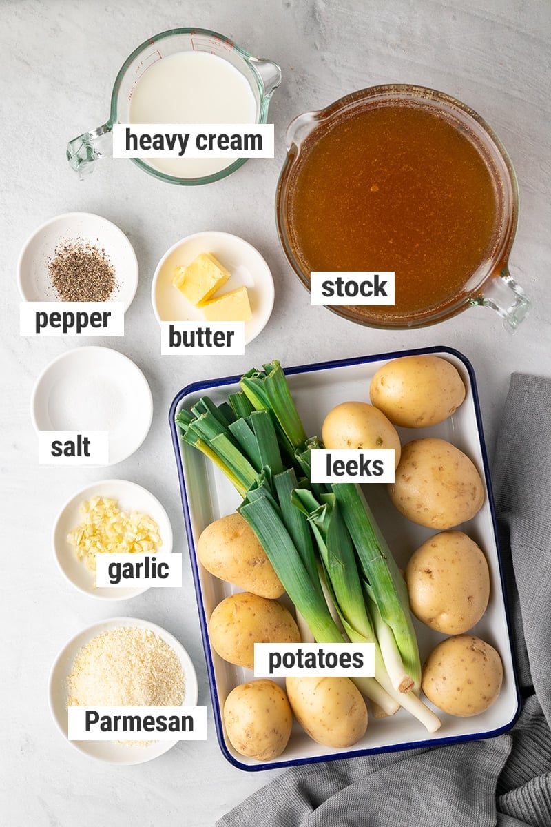 Potato and leek soup ingredients