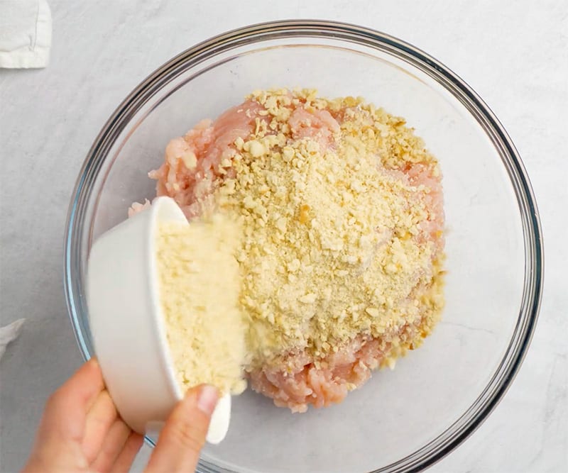 ground turkey and breadcrumbs in a bowl