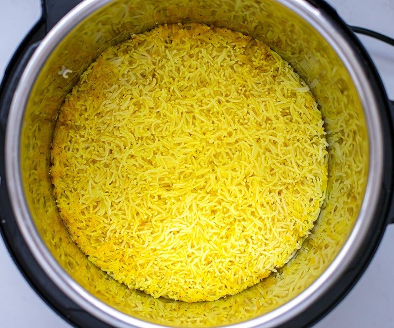 Greek lemon rice in the Instant Pot after cooking