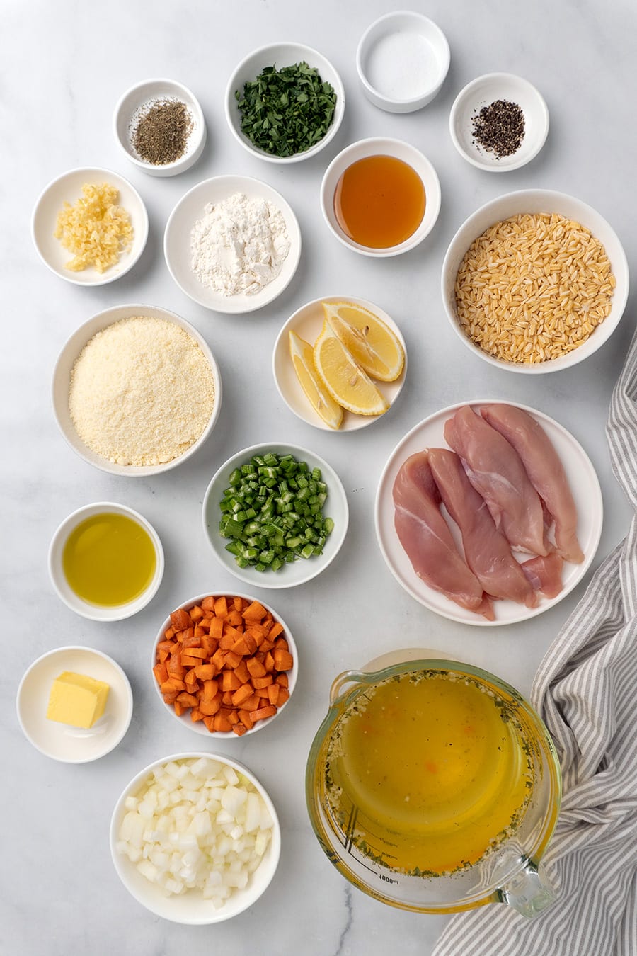Ingredients for Instant Pot Lemon Chicken Orzo Soup.