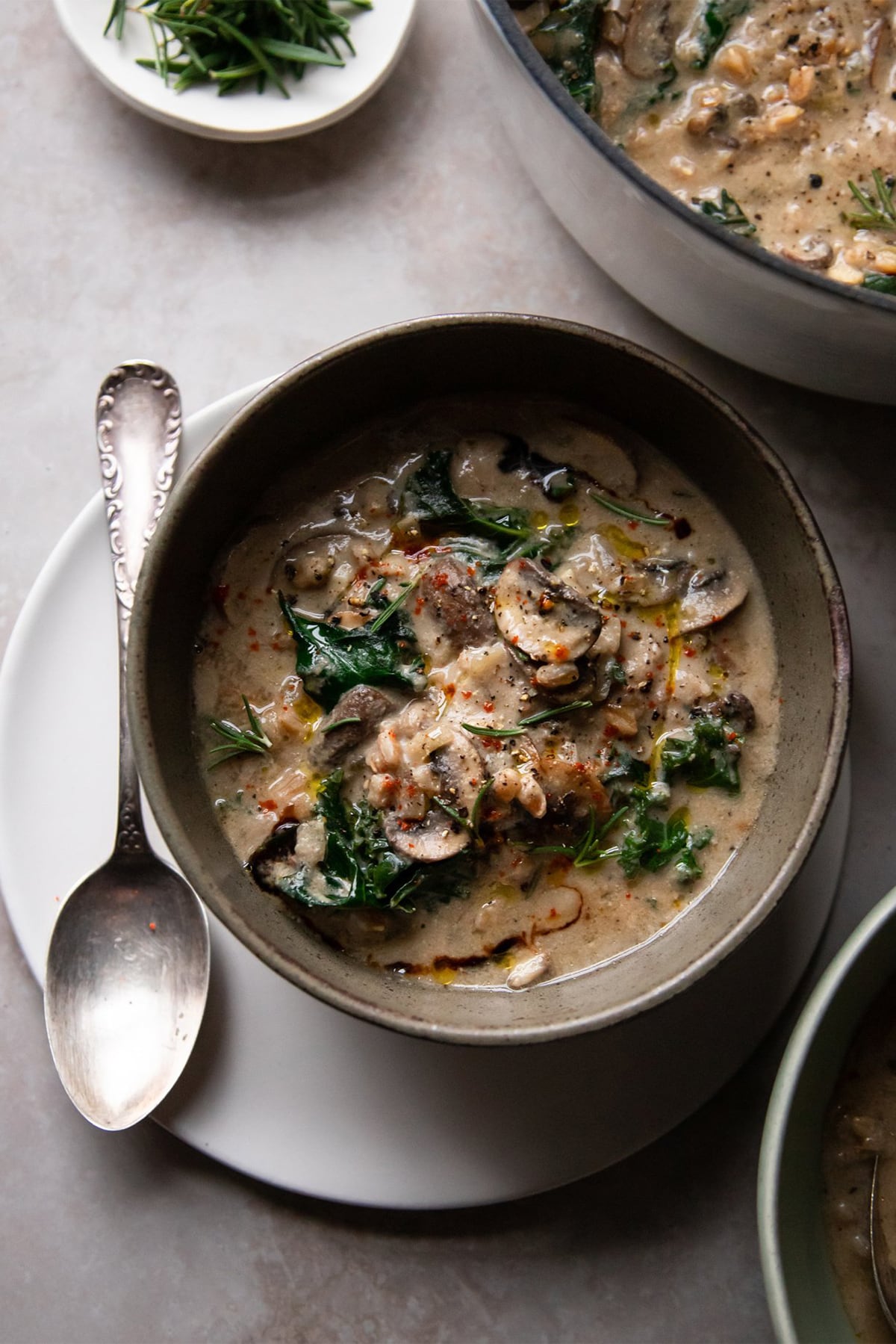 Creamy Vegan Mushroom Stew with Farro & Kale