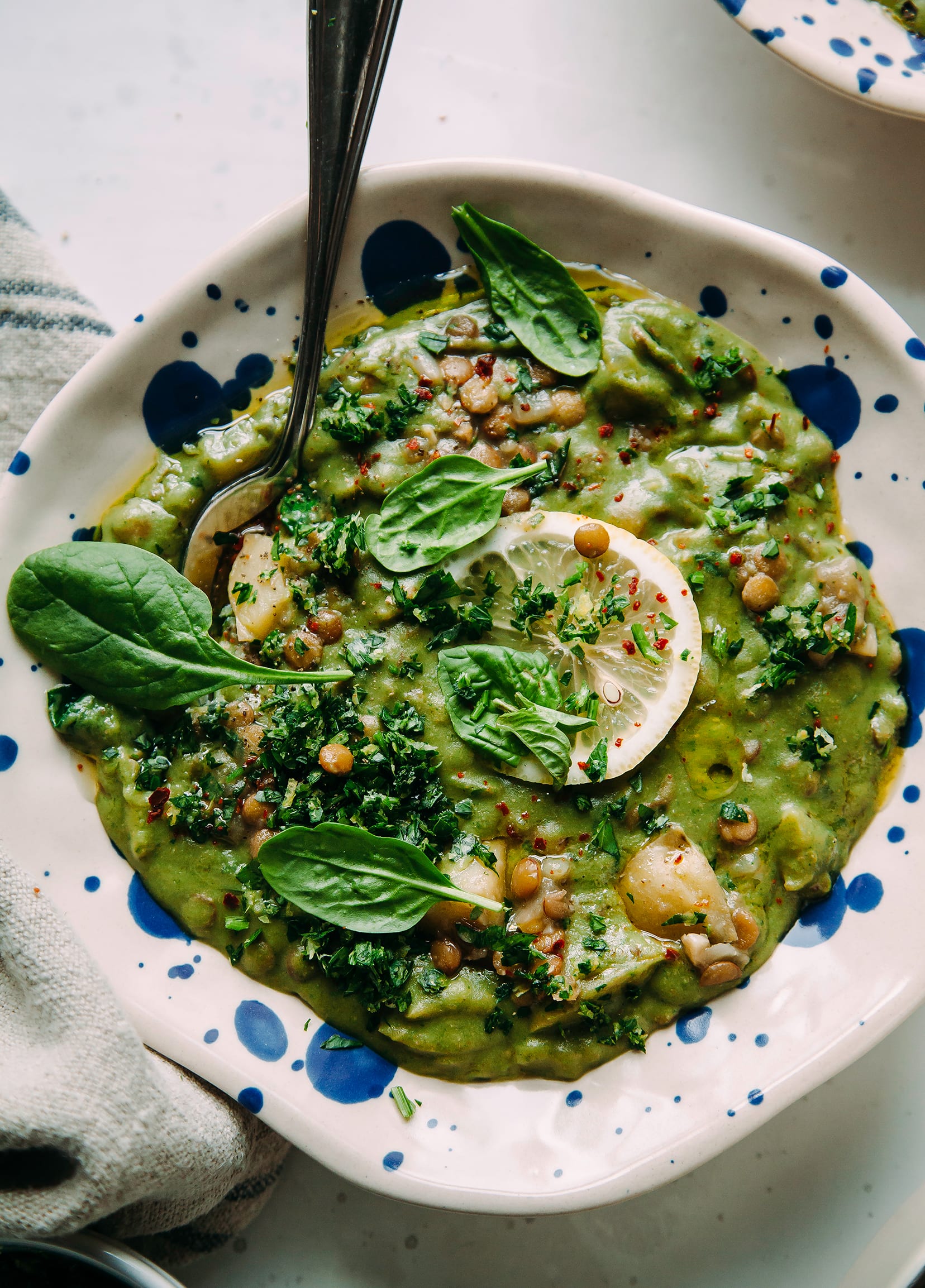 Deep Green Lentil Stew with Spinach, Tahini & Lemon