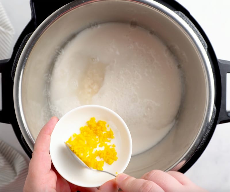 Add orange zest and juice. Stir through.