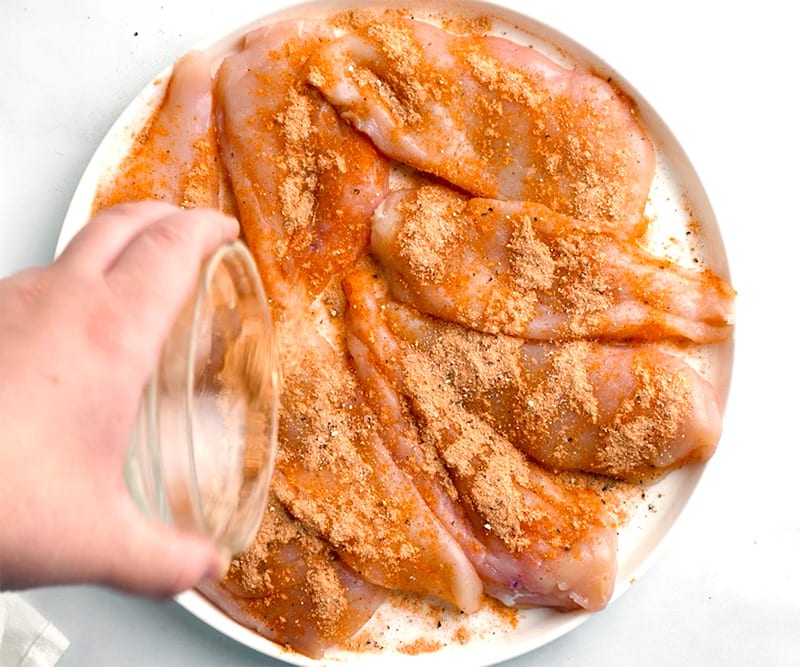 Chicken breast pieces seasoned with the rub