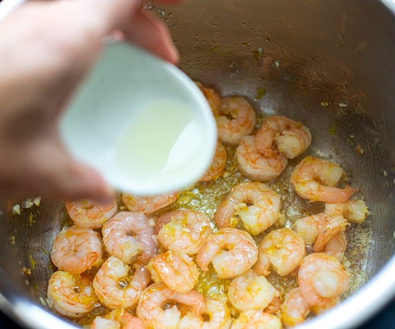 Add lemon juice and stir for an additional minute or so for Spaghetti With Shrimp Scampi.