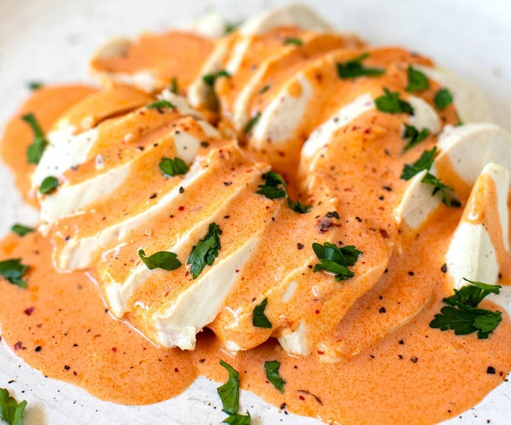 Poached Chicken With Creamy Tomato Sauce