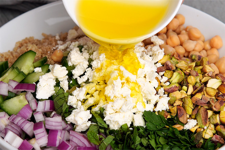You can whisk the salad dressing separately or simply drizzle the lemon juice and olive oil over the salad.