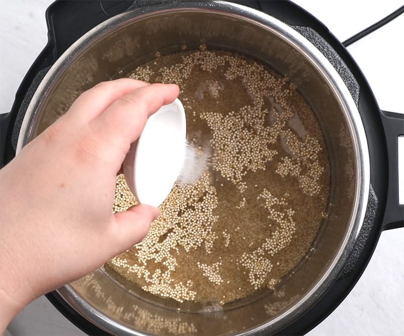 Add quinoa, water, and salt to the Instant Pot.