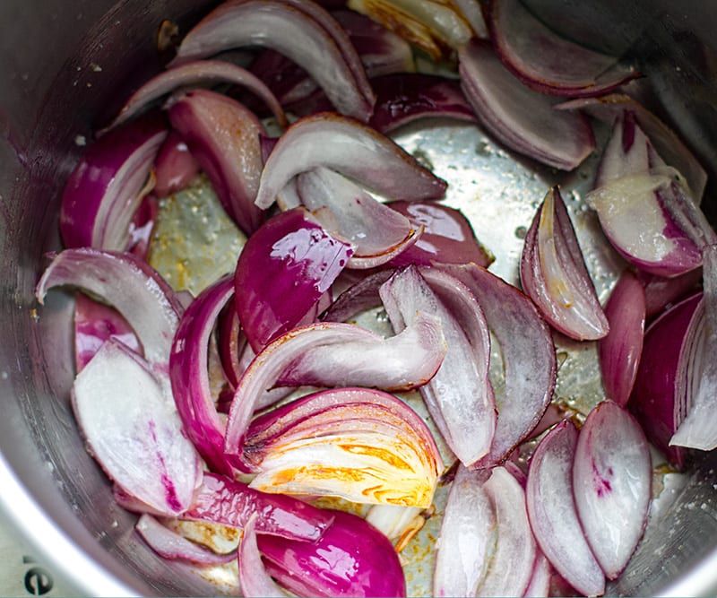 Sauteing the onions in the IP