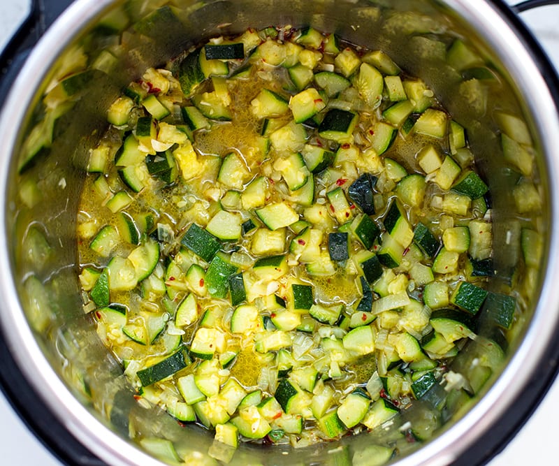 cooked zucchini in the pot