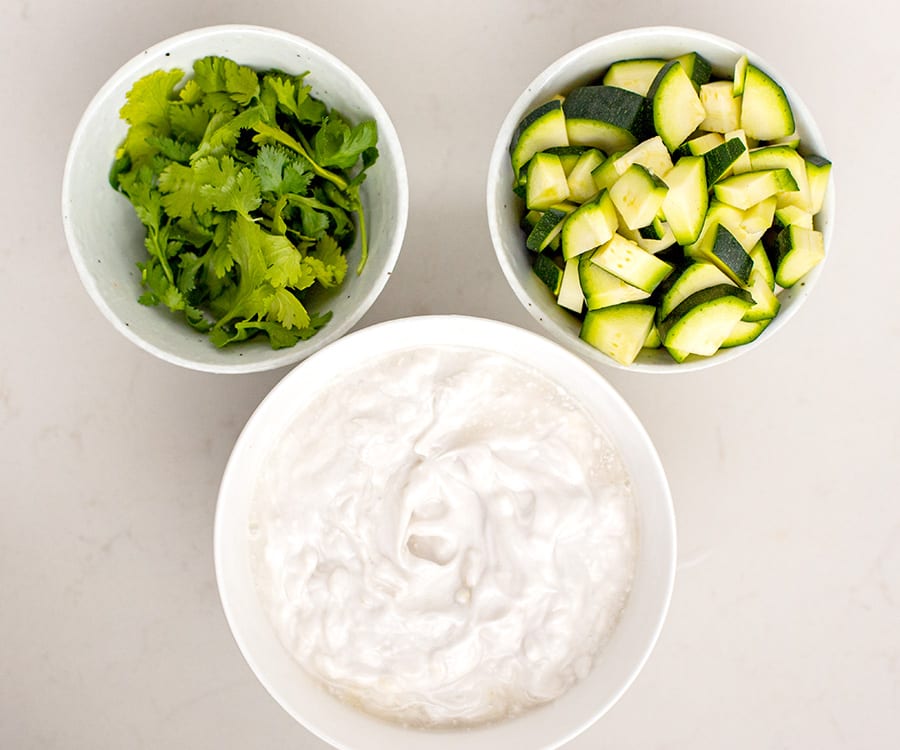 Coconut cream, zucchini and cilantro for after cooking