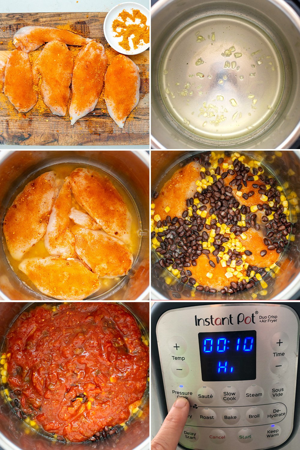 how to cook salsa chicken instant pot collage of steps