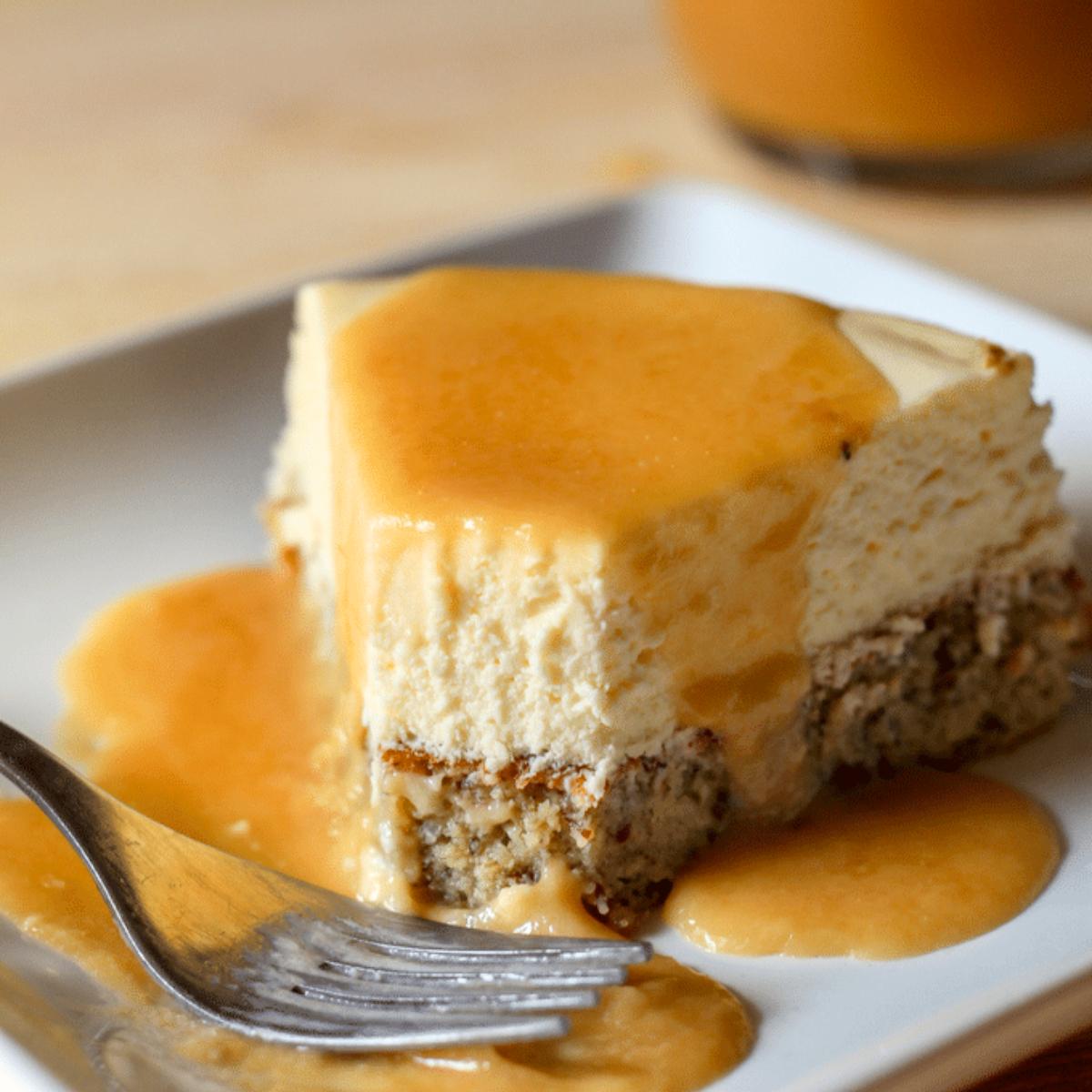 Delicious Banana Bread Bottom Cheesecake, with a moist banana bread base topped with creamy cheesecake,