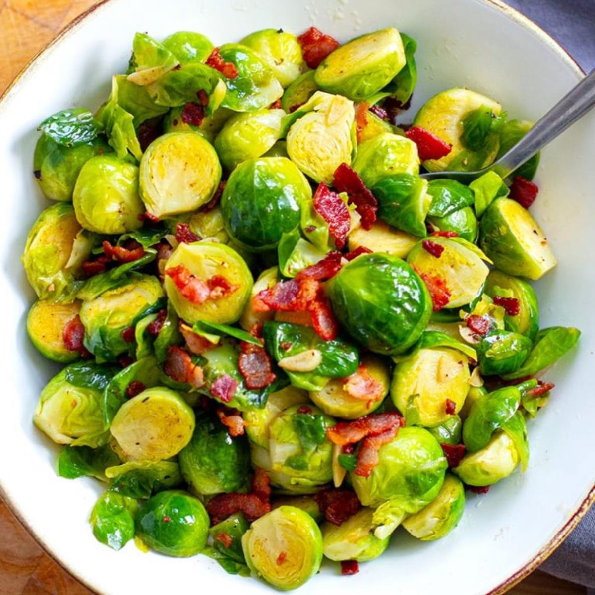 Roasted Brussels Sprouts with Crispy Bacon, featuring caramelized sprouts and crunchy bacon bits.