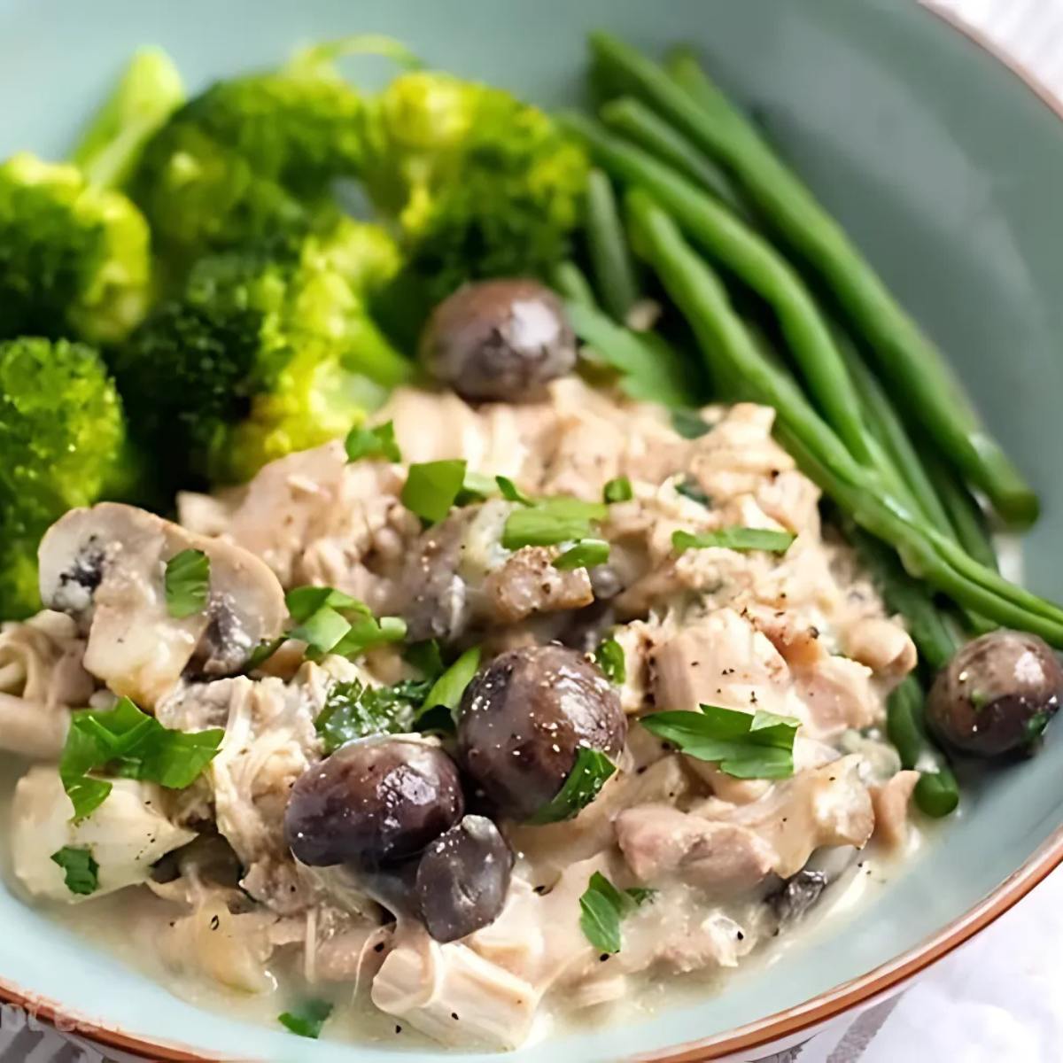 Hearty Instant Pot Chicken Mushroom Stew, featuring tender chicken, savory mushrooms, and a rich, flavorful broth, served warm.