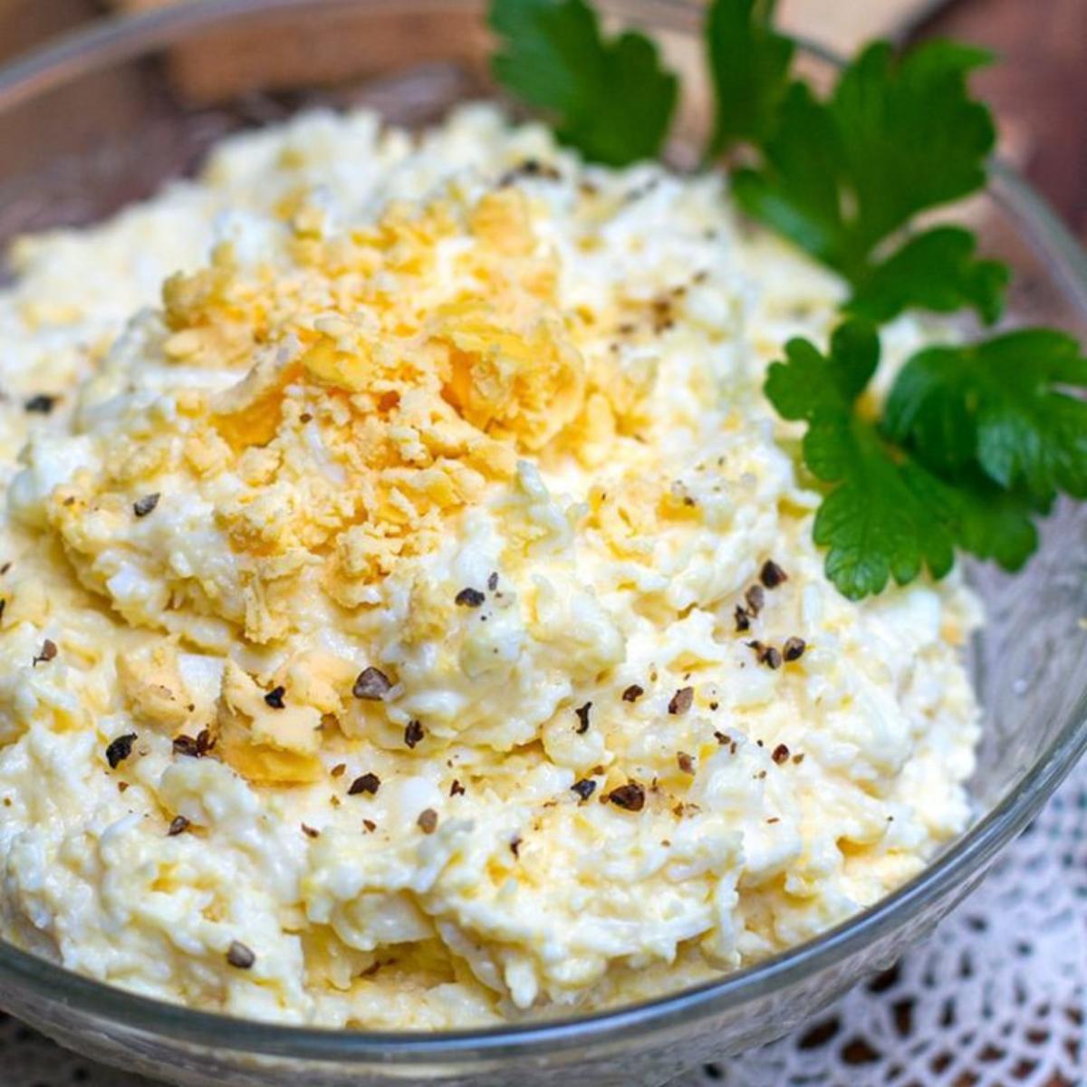 Creamy Instant Pot Egg Salad, made with perfectly boiled eggs, mayo, mustard, and seasonings.