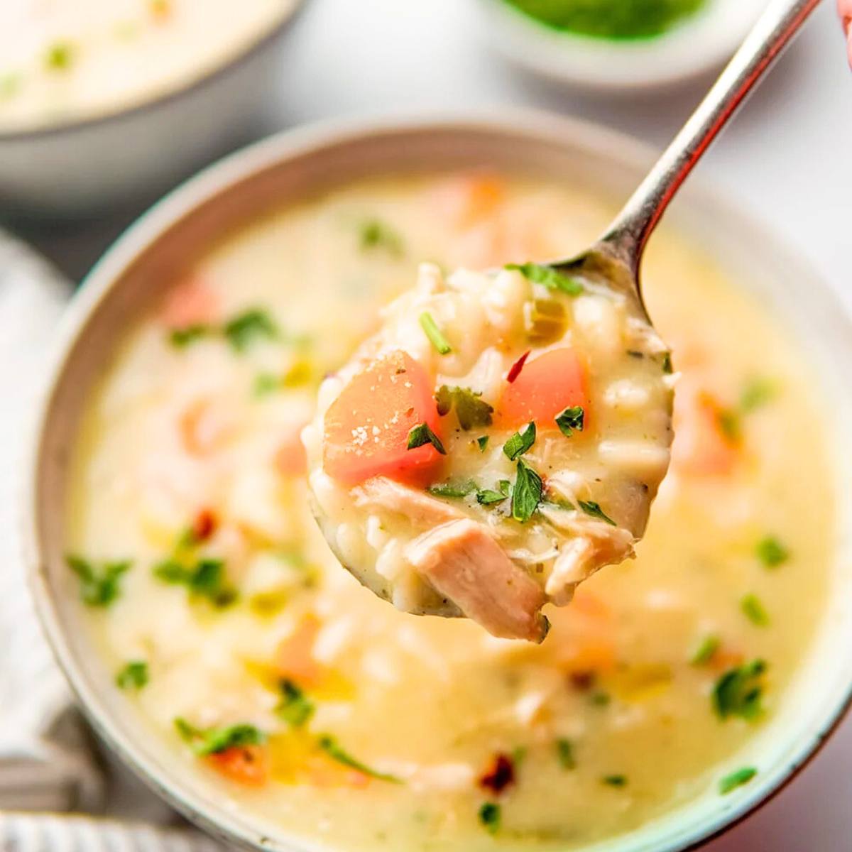 A comforting Instant Pot Lemon Chicken Orzo Soup with tender chicken, orzo pasta, and a zesty lemon broth, garnished with fresh parsley.







