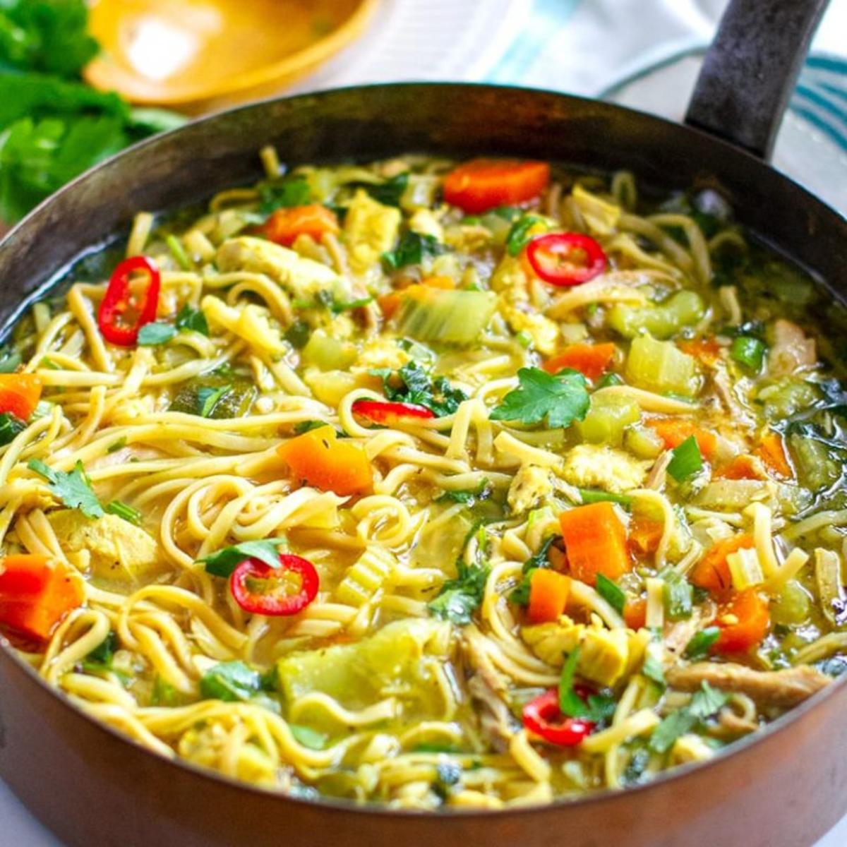 A comforting and nutritious Chicken Noodle Soup with tender chicken, hearty vegetables, and soft noodles, simmered in a flavorful broth.







