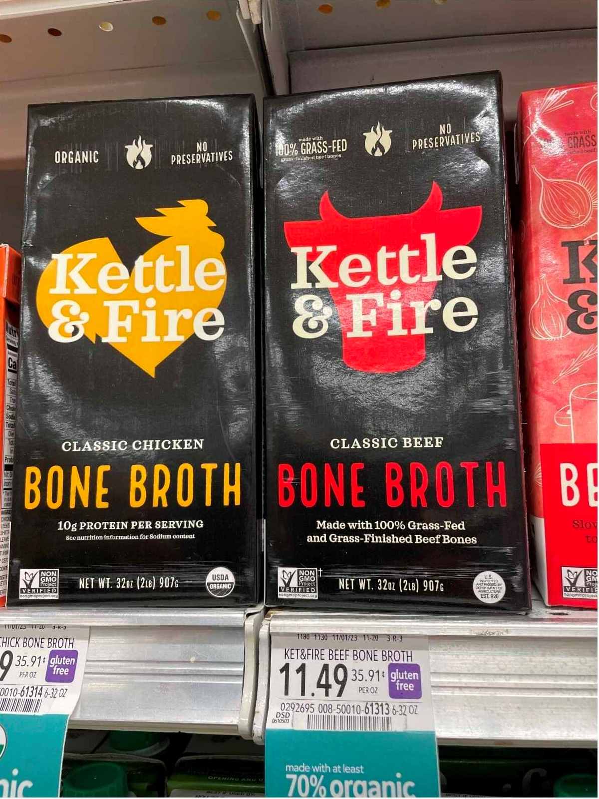 two packs of chicken and beef bones on store aisle