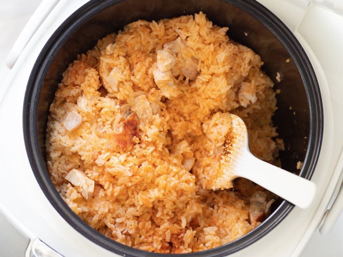 rice with turkey meat cooked in a rice cooker