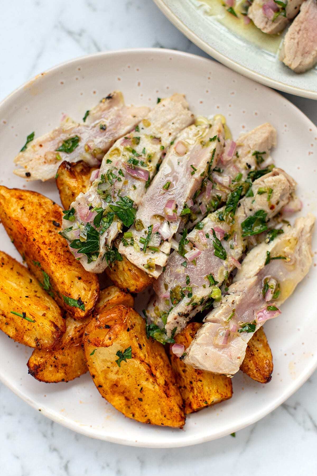 air fryer tuna steaks with potatoes