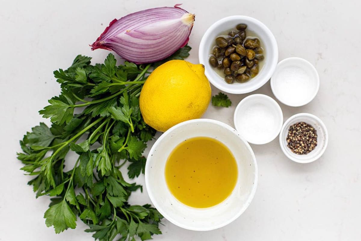 ingredients for herby lemon caper sauce
