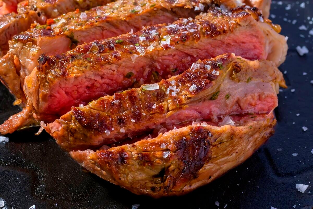 sliced medium rare steak 