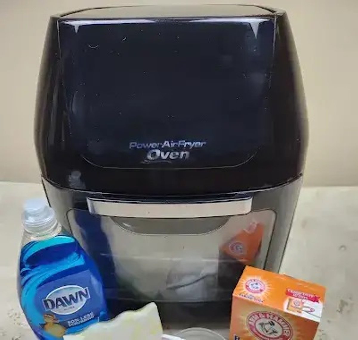 power air fryer oven,  sponge and dish detergent