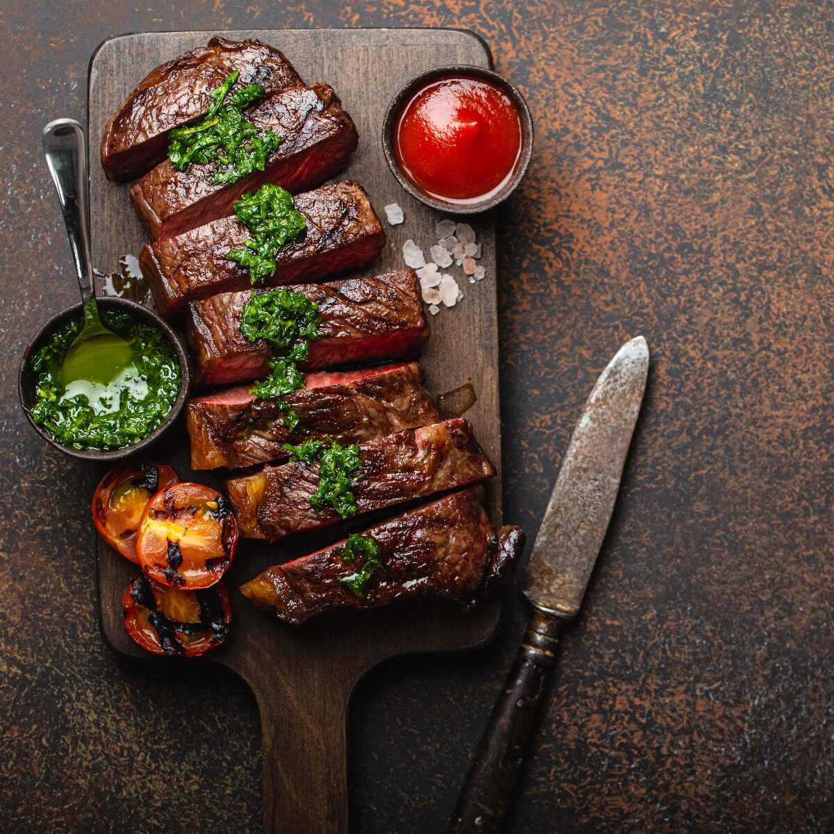 fried and sliced marbled meat steak