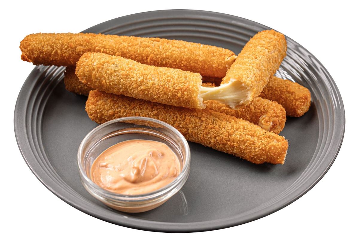 isolated plate of fried cheese sticks appetizer