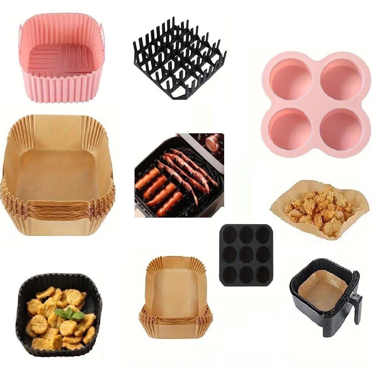 silicone forms and parchment papers for air fryer