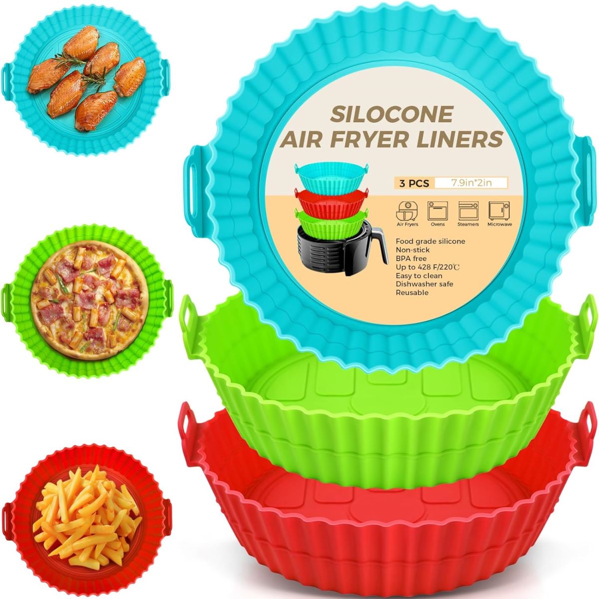 Buauty 3-Pack Air Fryer Silicone Liners