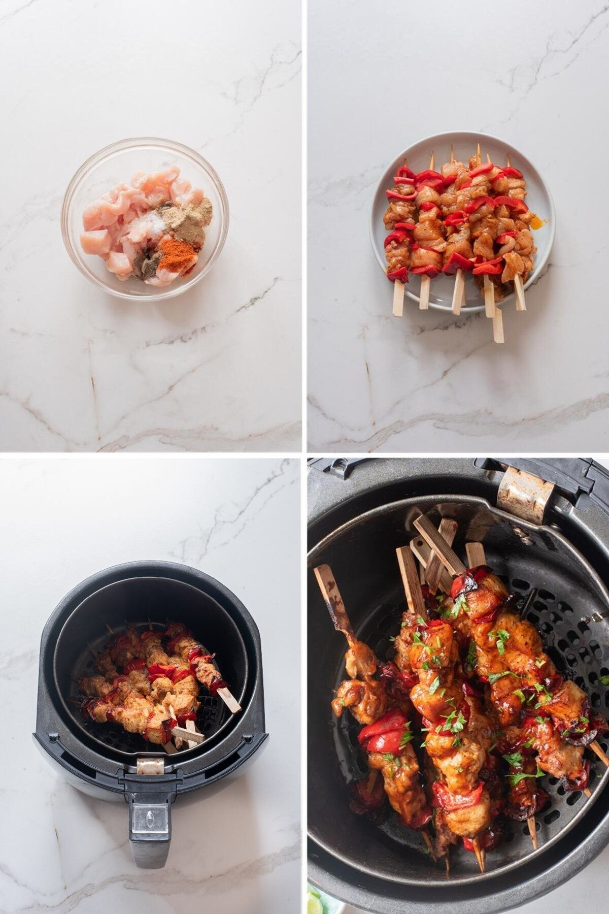air fryer chicken skewers with bbq sauce steps