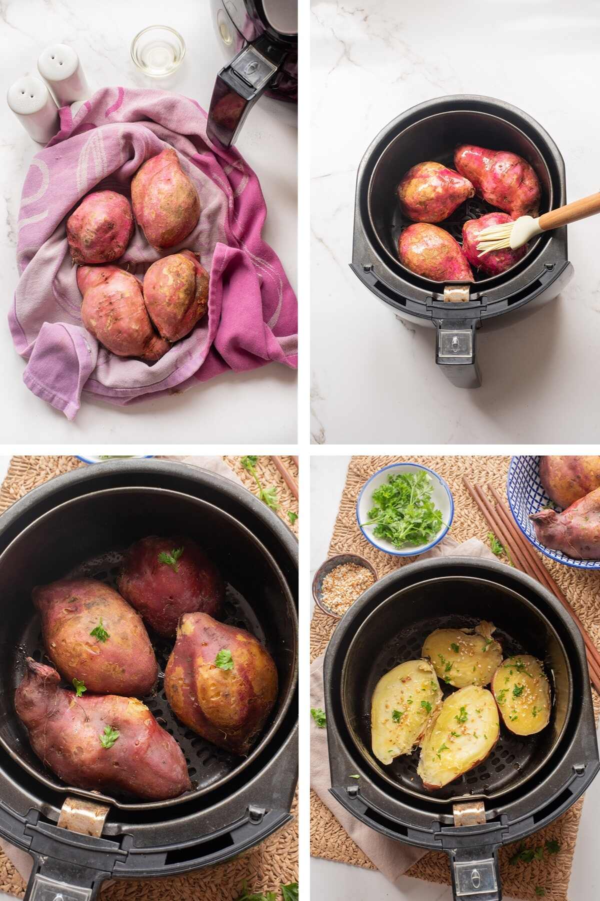 air fryer japanese sweet potato steps