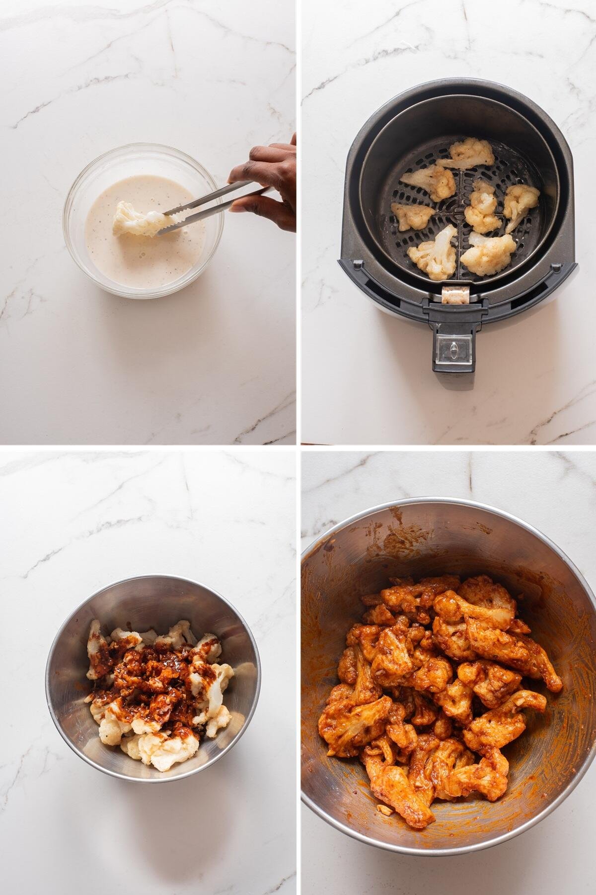 air fryer korean crispy cauliflower steps