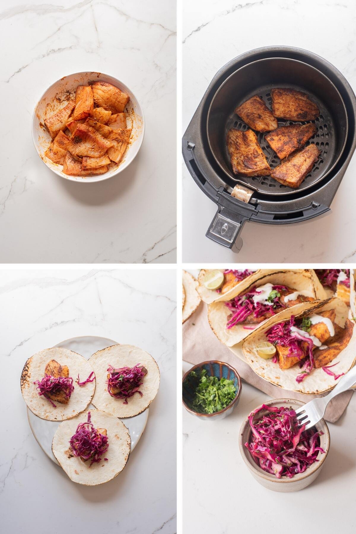 air fryer mahi mahi fish tacos - steps