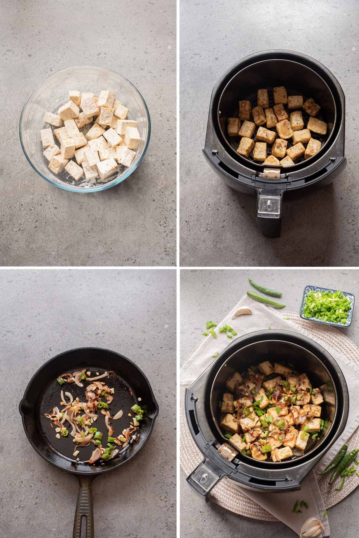air fryer salt pepper crispy tofu steps