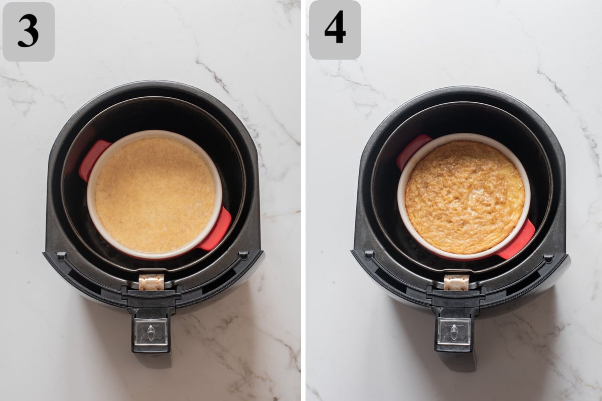 Air fry at 350ยฐF (175ยฐC) for 12โ15 minutes until set and golden, let cool slightly, then serve warm with yogurt, fruit, or maple syrup.