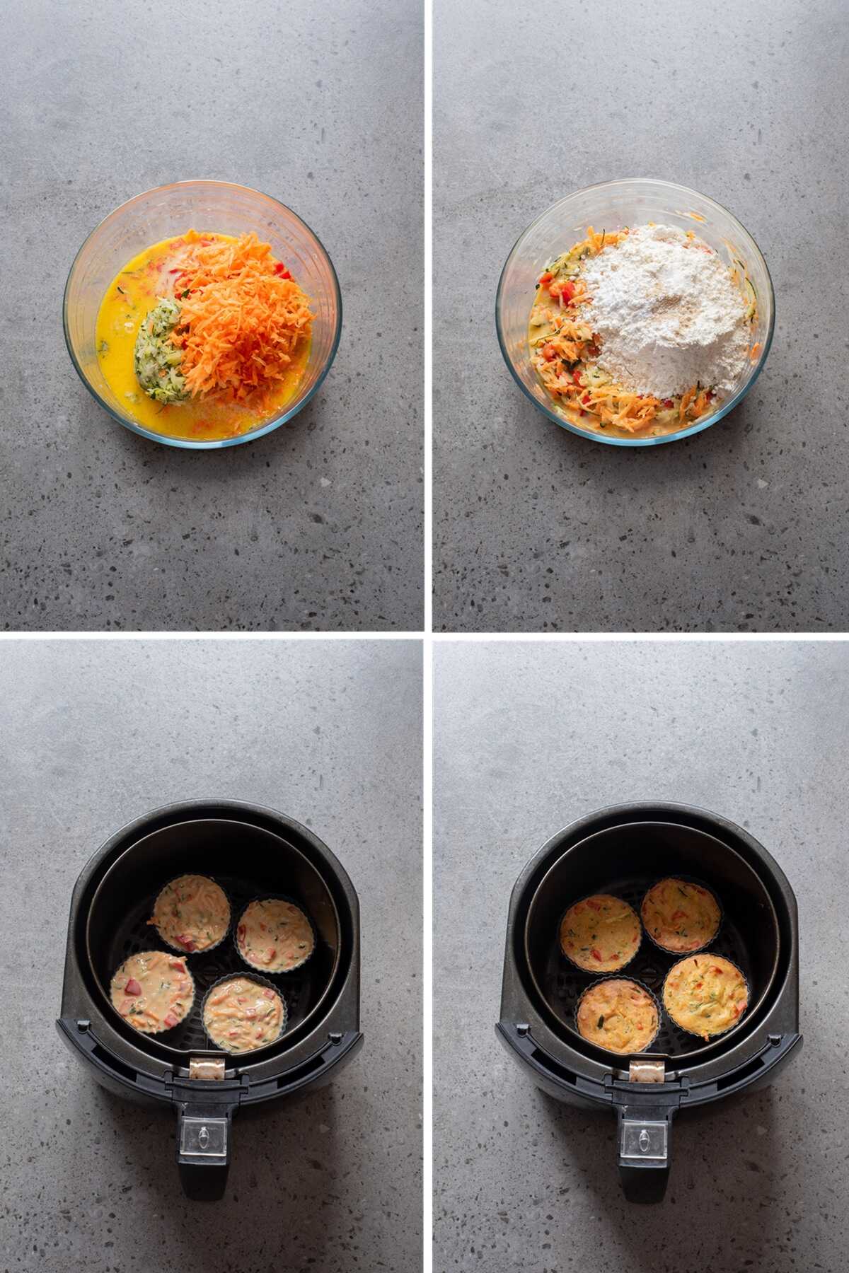 steps of air fryer veggie muffins
