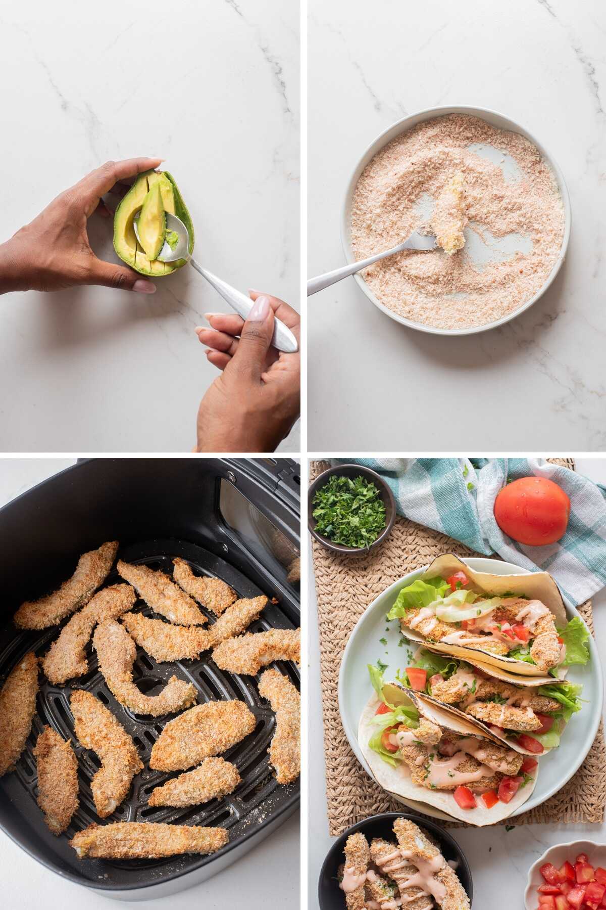 air fryer avocado tacos - steps