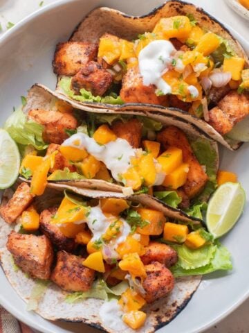 air fryer salmon tacos with mango salsa