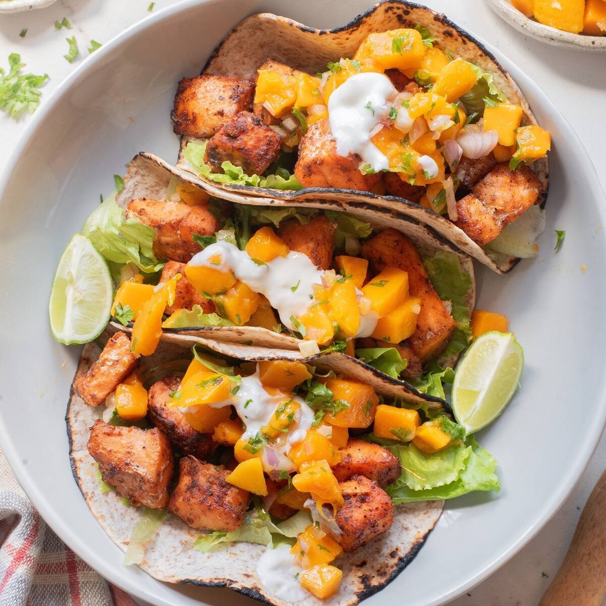 air fryer salmon tacos with mango salsa